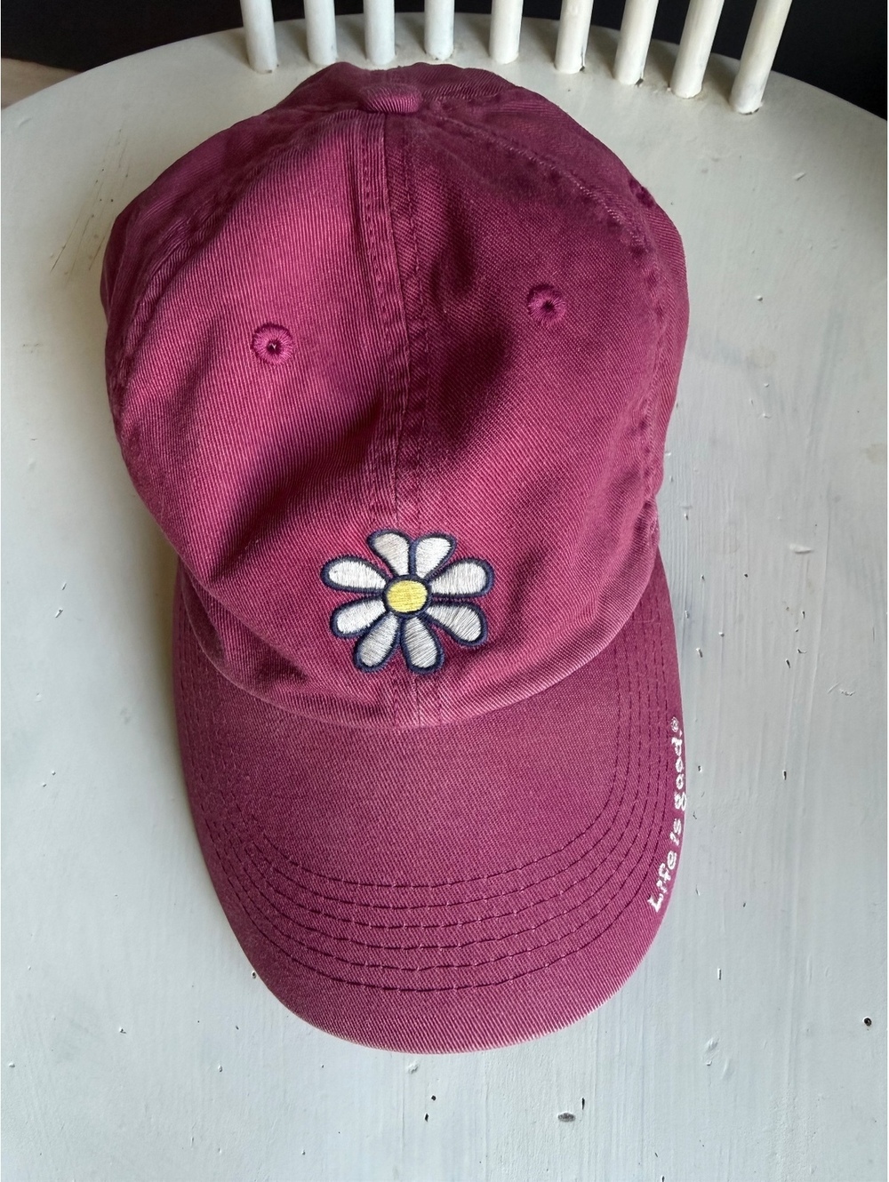 Life is Good Pink Daisy Embroidered Baseball Cap